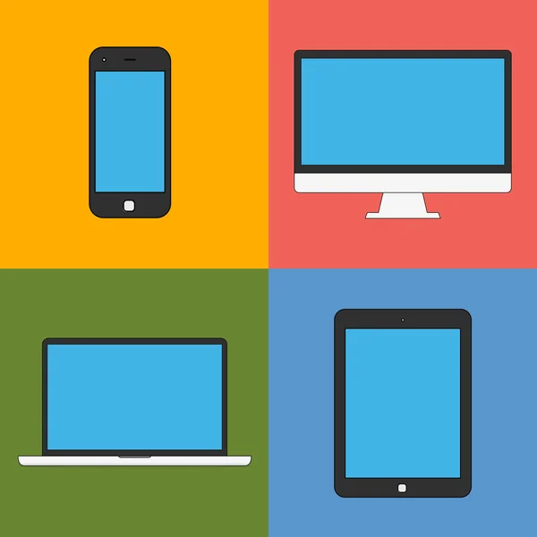 Laptop, tablet computer, monitor y smartphone — Vector de stock