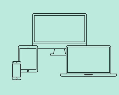 Elektronik nesneler düz tasarım ince çizgi Icons set