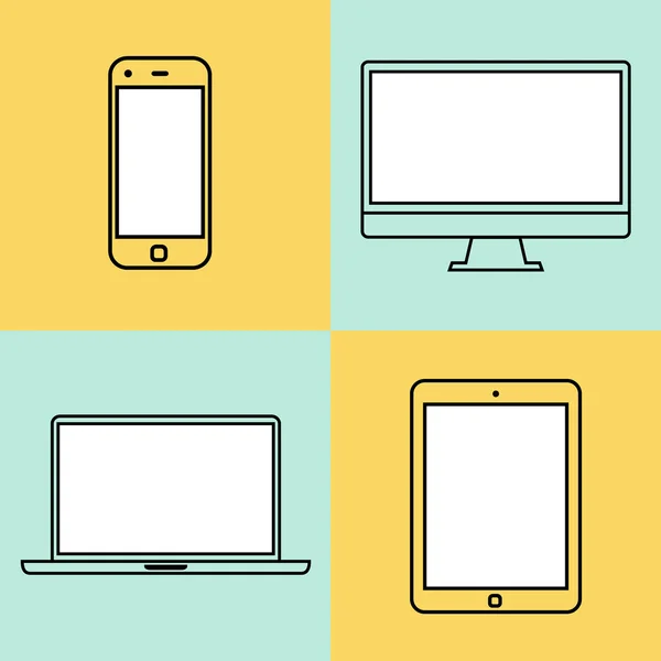 Laptop, tablet computer, monitor y smartphone — Archivo Imágenes Vectoriales