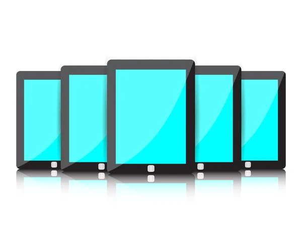 Conjunto de tabletas digitales con pantalla en blanco azul — Vector de stock