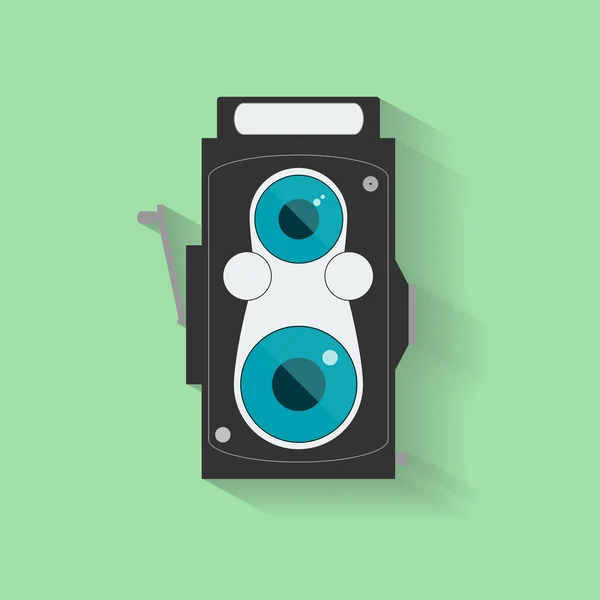 Flat Vintage Camera Icon isolated on green — Stock Vector