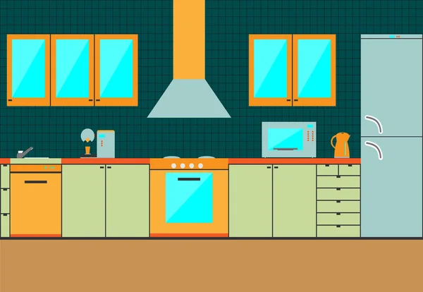 Flat kitchen interior cabinets. Accessories — Stock Vector