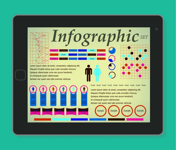 Infographics on the tablet. Elements Set Man and Woman. Vector illustration EPS10. — Stock Vector