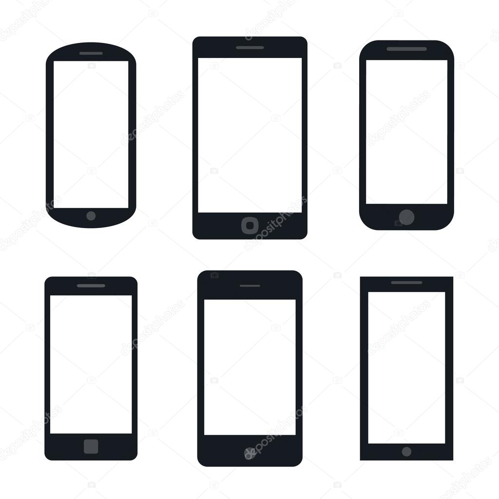 Variety of modern black icon silhouette set smartphone mobile tablet pc with blank screen isolated on white background. Vector illustration EPS 10.