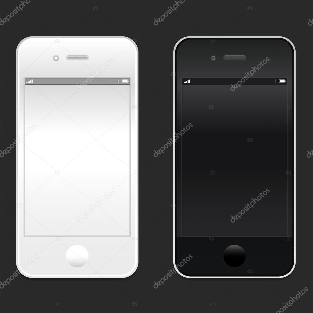 Brand new realistic mobile phone smartphone iphon style in two sizes mockup with blank screen isolated on white background.