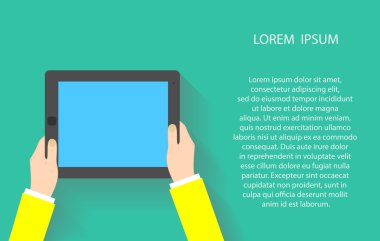 Değmek perde tablet pc ile blanc holding eller mavi ekran. Vektör çizim Eps10