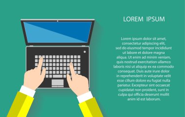 Portre çalışmaları sırasında defter ya da laptop anahtarları dokunmadan kadının el. Vektör çizim Eps10