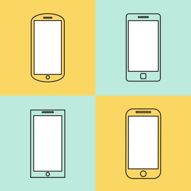 Cep telefonu Icons set. Smartphone tasarım şablonu öğeleri web ve mobil uygulamalar için. Kontur ince çizgi düz minimalist stili. Vektör çizim eps10