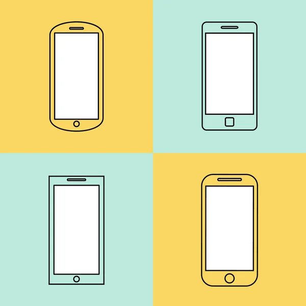Cep telefonu Icons set. Smartphone tasarım şablonu öğeleri web ve mobil uygulamalar için. Kontur ince çizgi düz minimalist stili. Vektör çizim eps10