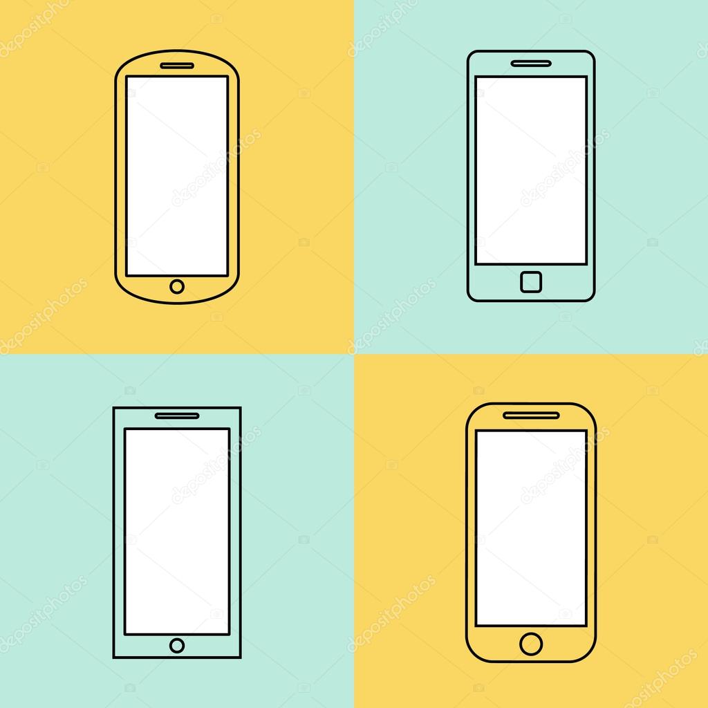 Mobile phone icons set. Smartphone design template elements for web and mobile applications. Stroke thin line flat minimalistic style. Vector illustration eps10