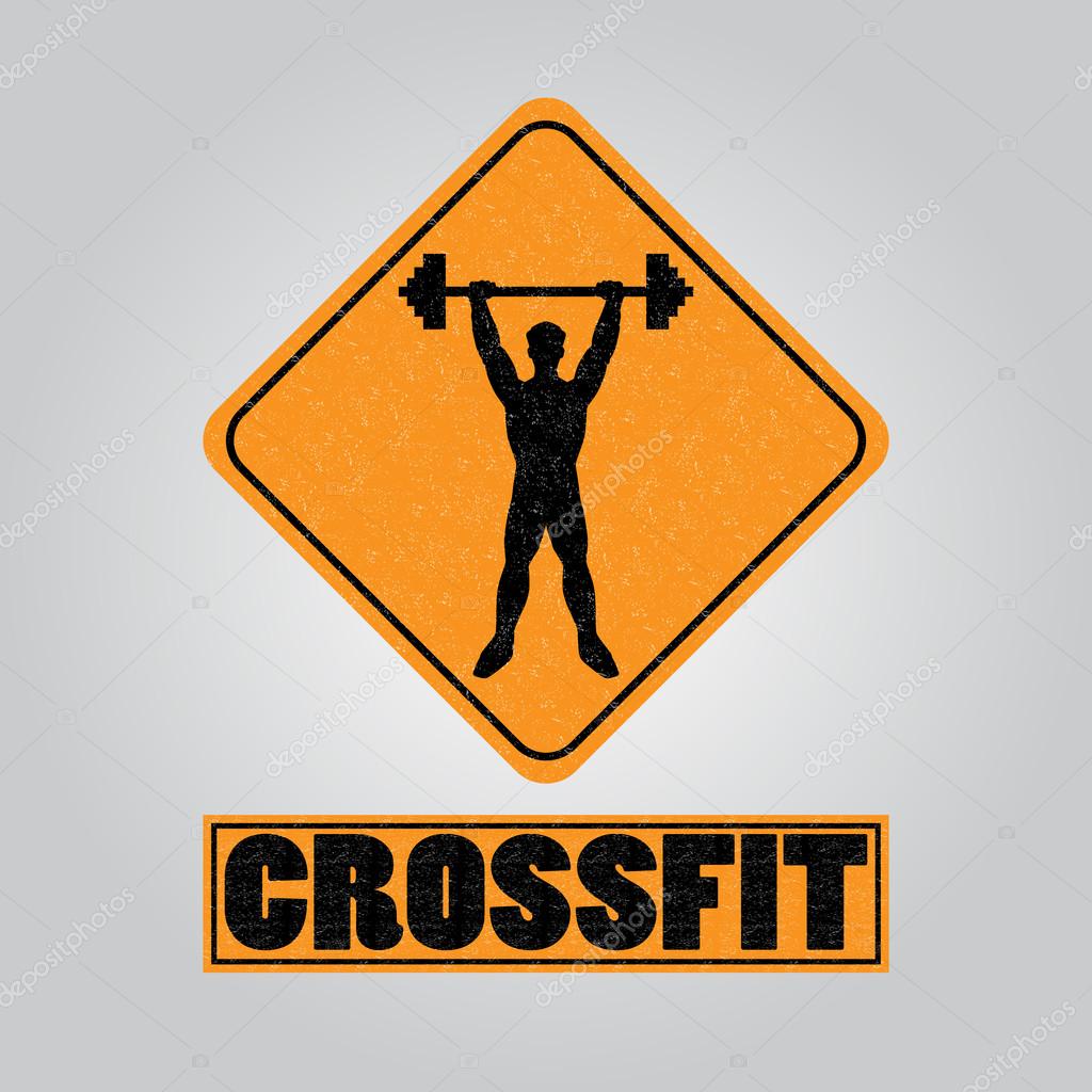 Silhouette of a man with a barbell in his hands. Logo for the gym, the competition or as a sticker on the T-shirt. Vector illustration icon EPS10