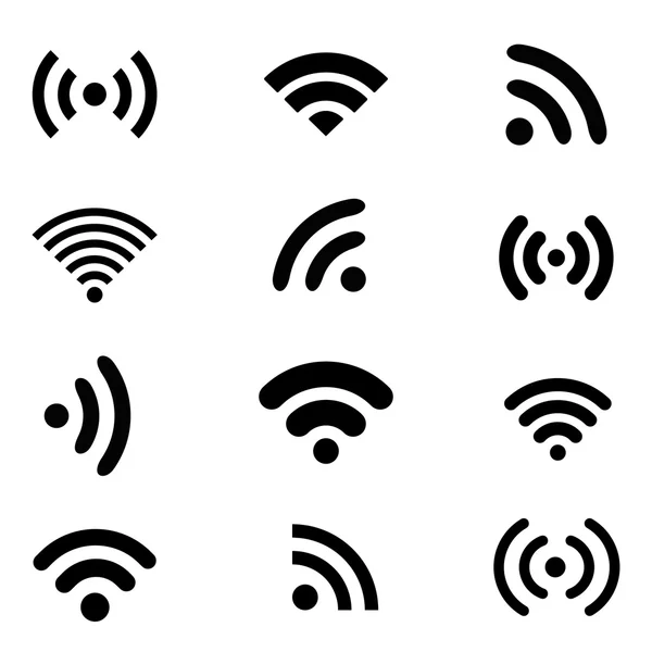 Wireless technology, black web icons set. — Stock Vector