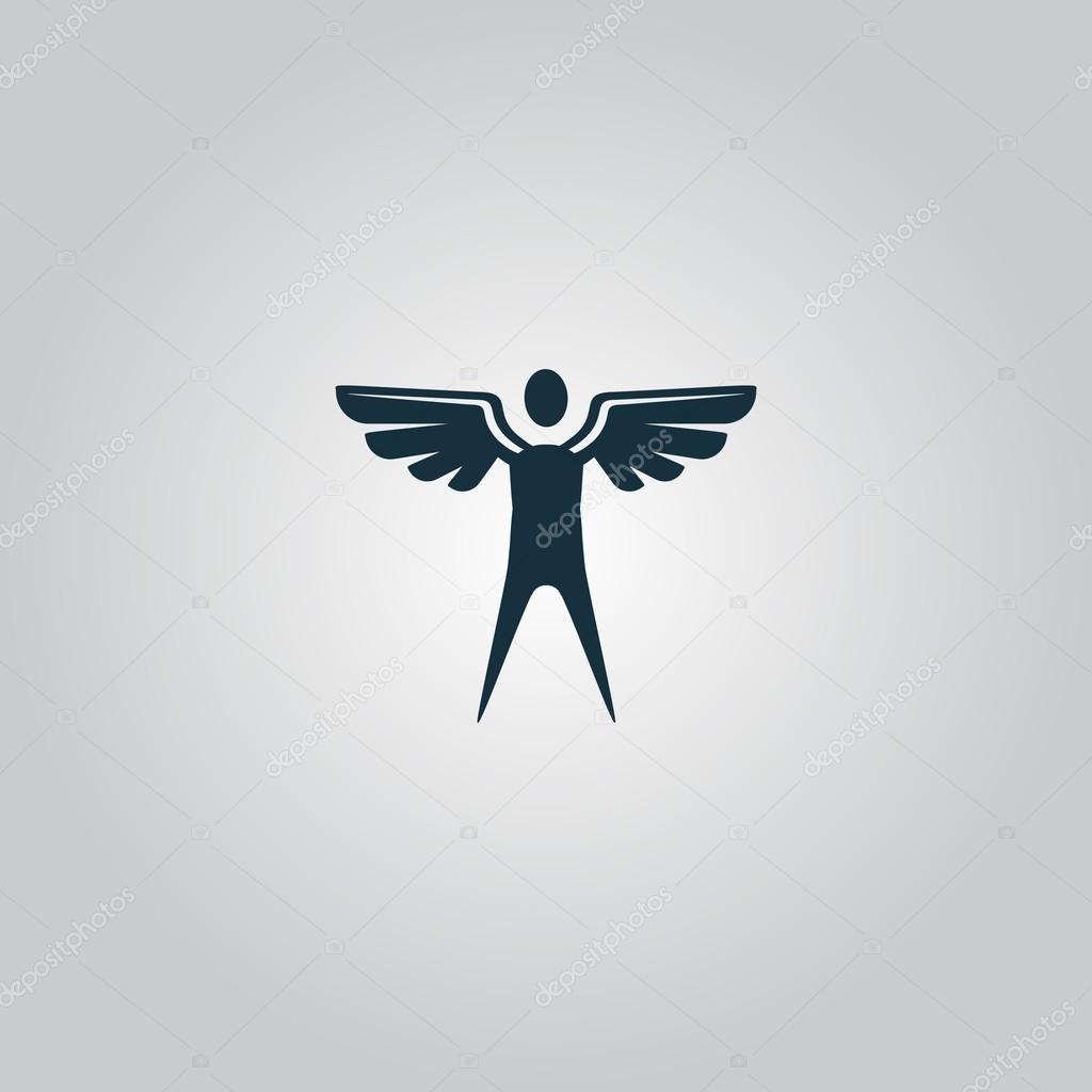 Winged man. Flat web icon or sign isolated on grey background. Collection modern trend concept design style vector illustration symbol