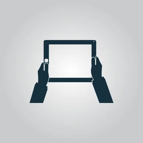 Mãos segurando tablet computador com tela em branco — Vetor de Stock
