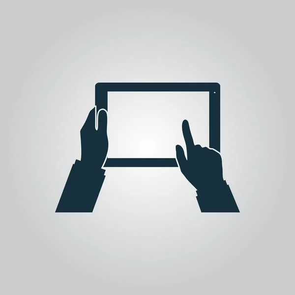 Tablet pc em mãos humanas. Ilustração vetorial de estilo plano — Vetor de Stock