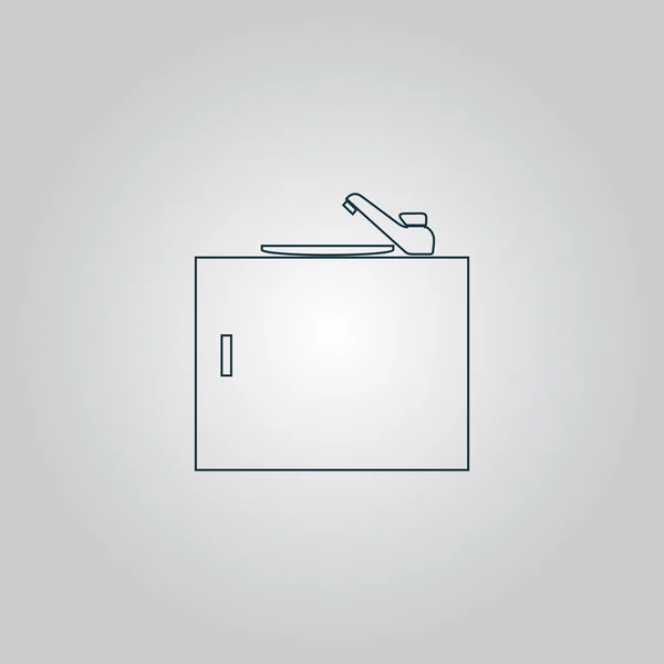 Menaje de cocina lavabo icono del lavabo, signo y botón — Vector de stock