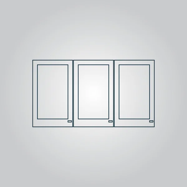 Icono de tres ventanas, signo y botón — Vector de stock