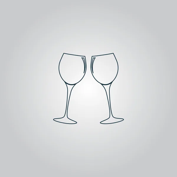 Twee glazen wijn of champagne. Vector pictogram. — Stockvector