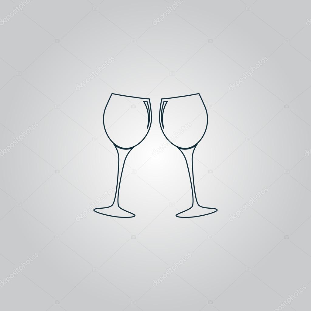 Two glasses of wine or champagne. Vector icon.