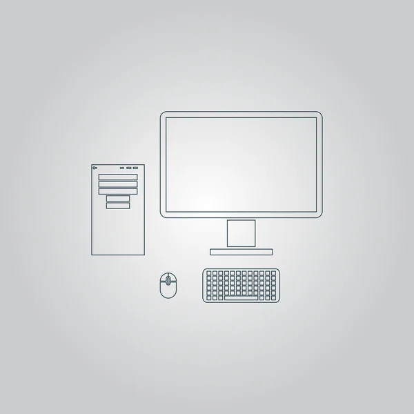 Корпус компьютера с монитором, клавиатурой и мышью, векторным значком . — стоковый вектор