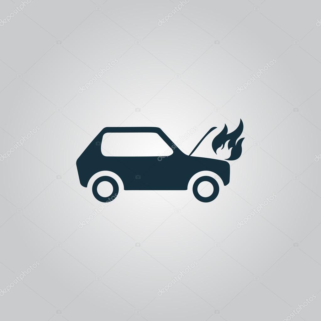 Car fired. Flat web icon or sign isolated on grey background. Collection modern trend concept design style vector illustration symbol