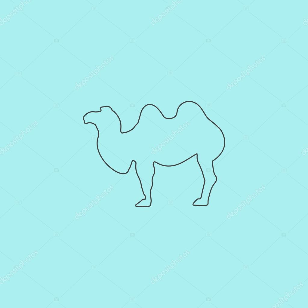 Camel. Simple outline flat vector icon isolated on blue background