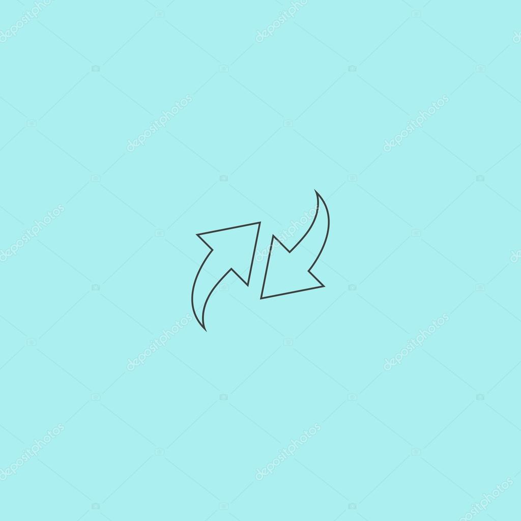 Recycling arrows. Simple outline flat vector icon isolated on blue background