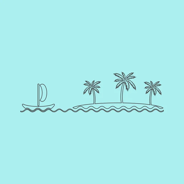 Loď plující nedaleko ostrova s palmami — Stockový vektor