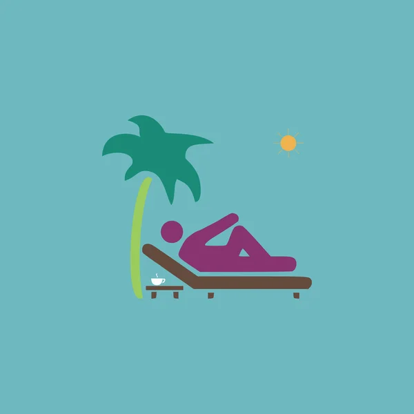 Man relaxing on a deck chair under palm tree — Stock Vector