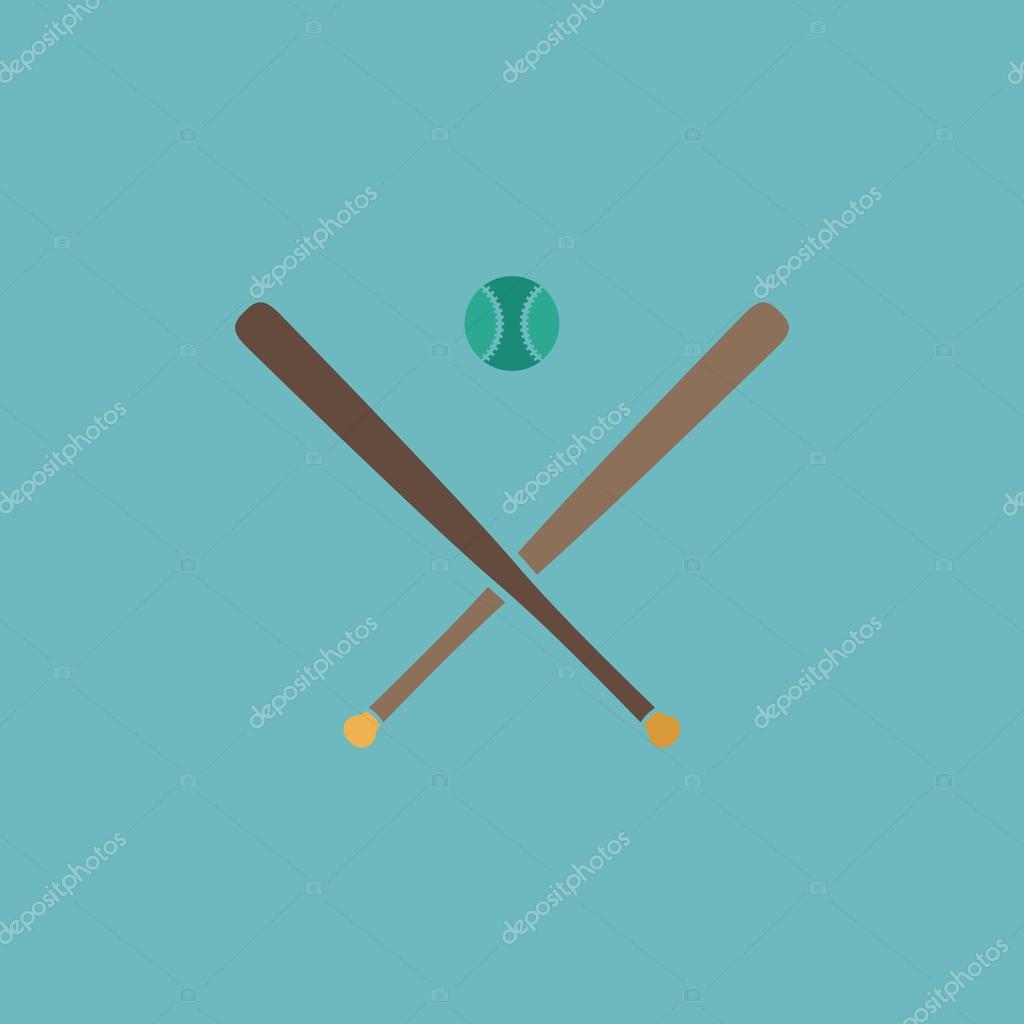 Crossed baseball bats and ball. Colorful vector icon. Simple retro color modern illustration pictogram. Collection concept symbol for infographic project and logo