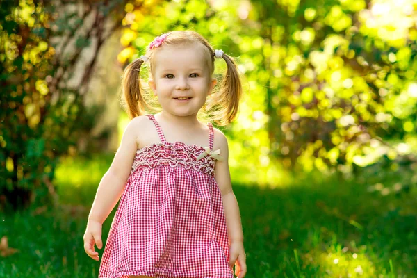 Niña sonriente en un prado en el parque . — Foto de Stock