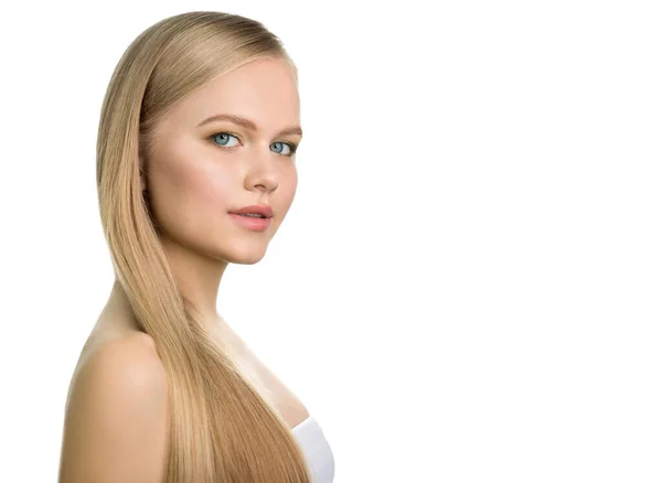 Piękna Młoda Blondynka Idealną Cerą Długimi Blond Włosami Portret Nastolatki — Zdjęcie stockowe