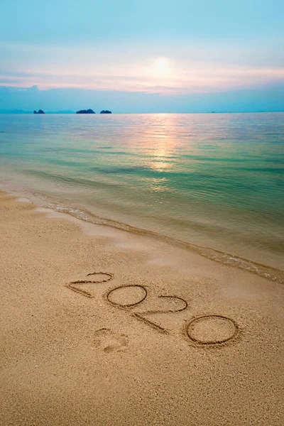 Concepto Celebración Año Nuevo Navidad 2020 Océano Playa Ola Con — Foto de Stock