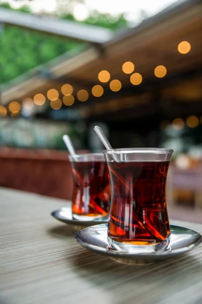 Turkish Tea National Glass Tea Cups Eastern Oriental Traditions Turkey — Stock Photo, Image