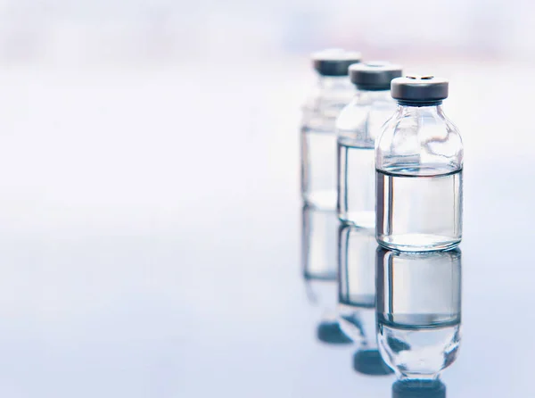 Conjunto Botellas Vidrio Médico Transparente Líquido Concepto Medicina Farmacéutica Tecnología — Foto de Stock