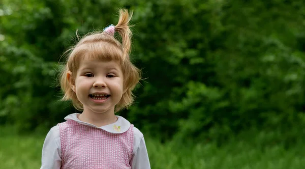 Ευτυχισμένο Χαμογελαστή Κοριτσάκι Ένα Λιβάδι Στο Πάρκο Έκφραση Προσώπου Παιδί — Φωτογραφία Αρχείου