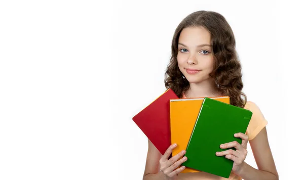 Happy Cute Student Girl School Uniform Holding Books Smiling Schoolgirl — Stock Photo, Image