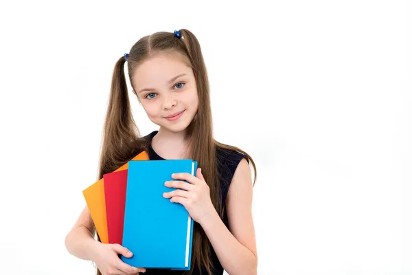 Happy Cute Child Girl School Uniform Holding Books Schoolgirl Facial — Stock Photo, Image