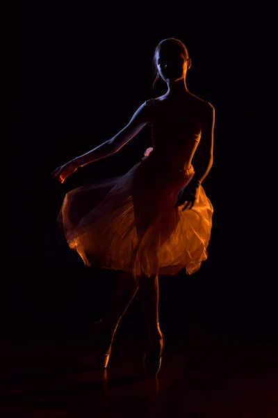 Jeune Ballerine Posant Studio Lumière Mixte Silhouette Petite Danseuse Ballet — Photo