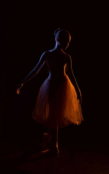 Jeune Ballerine Posant Studio Lumière Mixte Silhouette Petite Danseuse Ballet — Photo