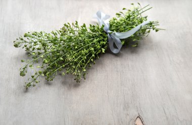 ahşap zemin üzerinde Çince cress demet
