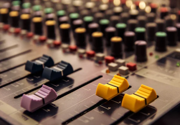 Sound mixer control panel, audio controls — Stock Photo, Image