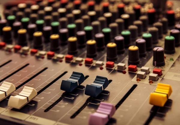 Sound mixer control panel, audio controls — Stock Photo, Image