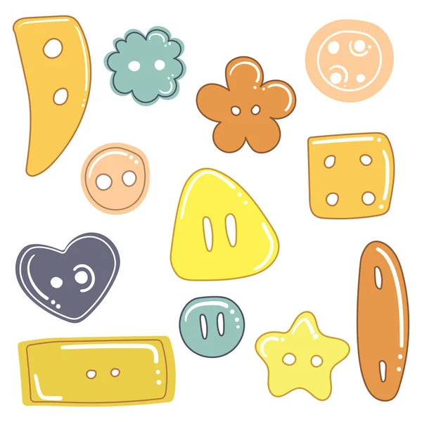 Set Cute Hand Drawn Buttons Sewing Flat Illustration — Stock Vector