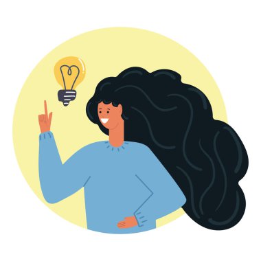 Ampullü kadın, fikir sahibi. Düz Çizim.