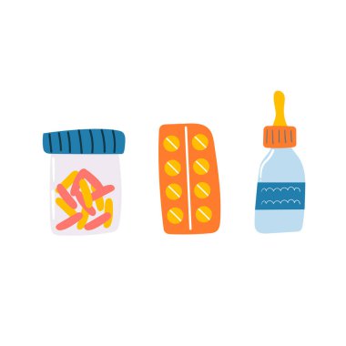 El yapımı ilaçlar, ilaçlar, ilaçlar. Düz Çizim.