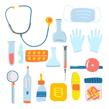 El çizimi tıbbi aletler. Düz Çizim.