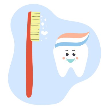 El yapımı diş macunu ve fırça. Düz çizim. Diş sağlığı konsepti.