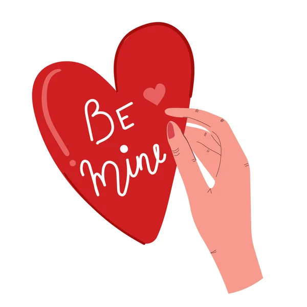 Hand Holds Valentine Card Form Heart Text Mine Flat Illustration — Διανυσματικό Αρχείο