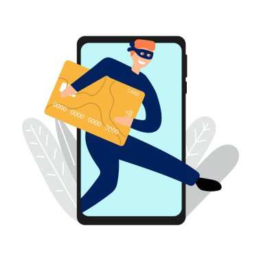 El yapımı kredi kartı hırsızı, telefonla para, mobil banka konsepti..